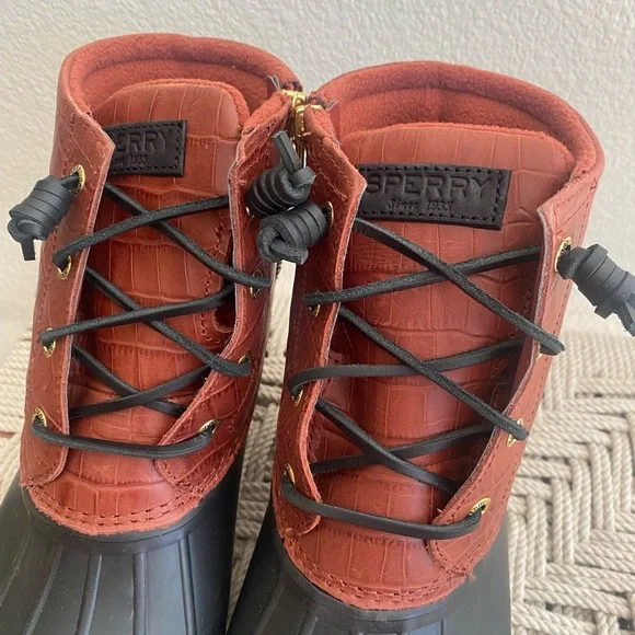 Sperry waterproof saltwater croc emboss red boots duck shoes water snow womans - Picture 10 of 14